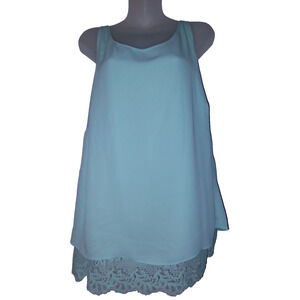 ZAC&RACHEL WOMAN Women's Blue Sleeveless Lace Hem Top Size 1X BG12